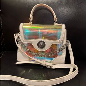 Aldo White and Iridescent Clear Handbag with Chain Detail